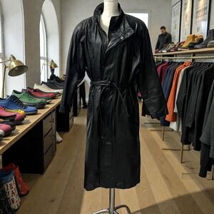 Pelle Studio Black Leather Belted Trench Coat with Removable Thinsulate Lining L